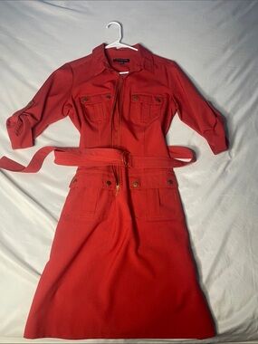 Sharagano Red Utility Midi Dress with Belt